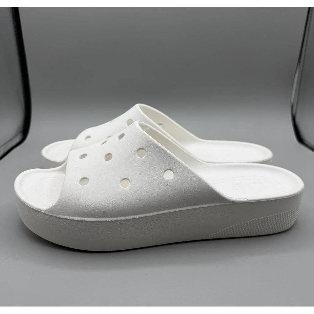 Crocs Classic Platform Slide White Womens Size 11 Casual Sandals Slippers NEW